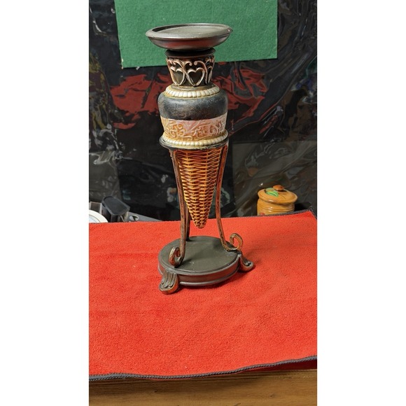 Vintage Decorative Candle Holder Pedestal Resin Metal Look 12.5" - Picture 3 of 6